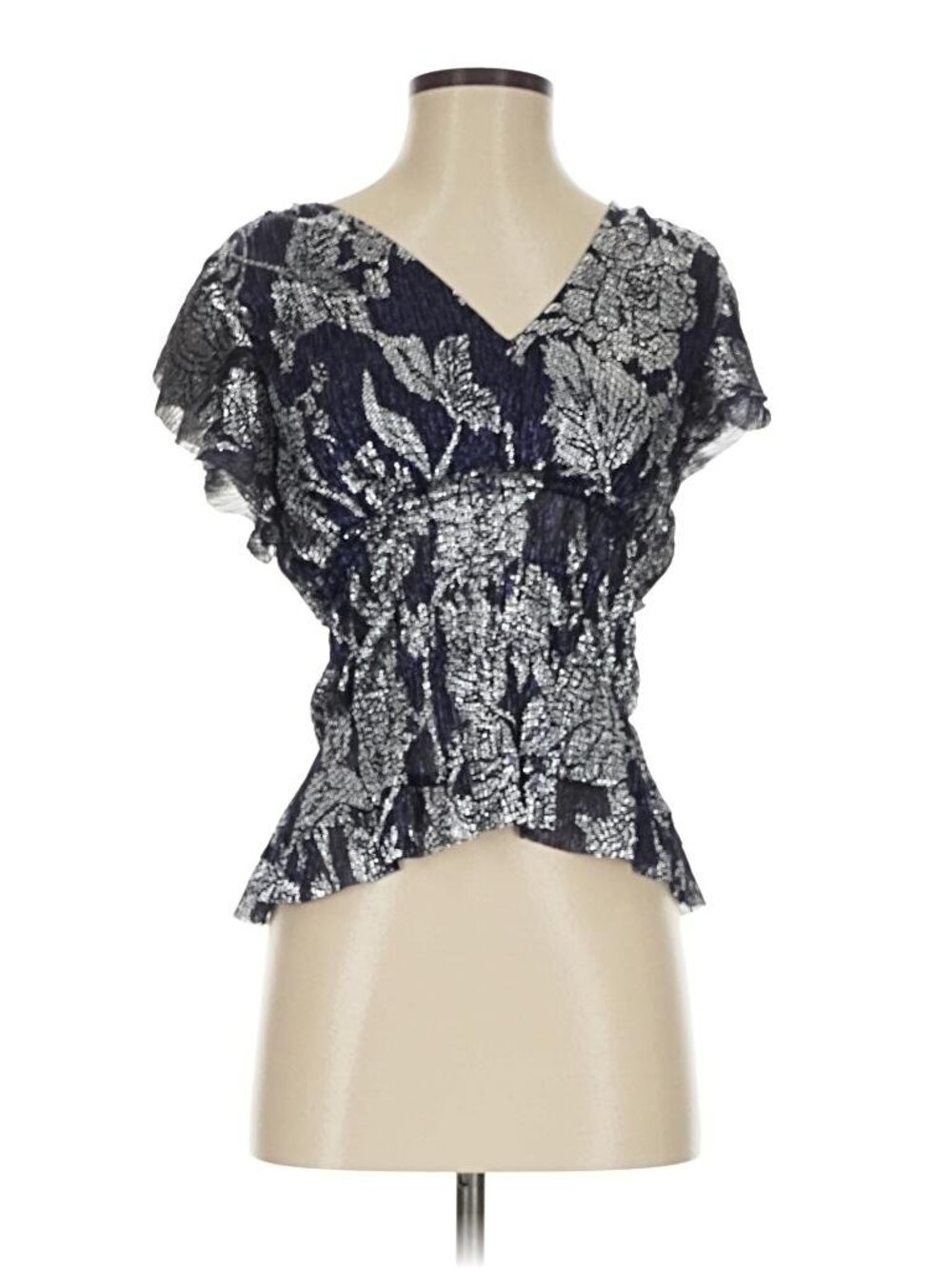 Anthropologie Blouse Blue and Silver Metallic
